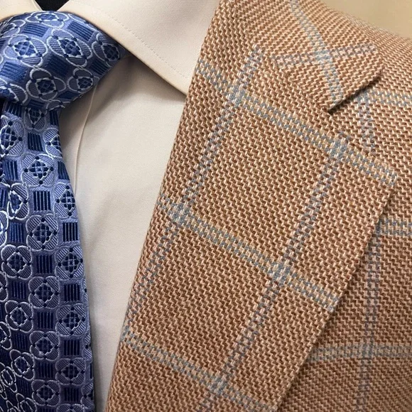 Custom Bespoke 100% Cashmere Windowpane Sport Coat Blazer Jacket Tan Men 42S - Picture 3 of 15